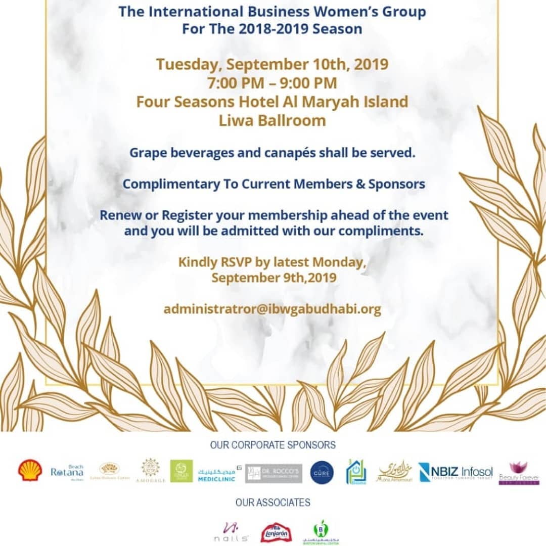 SEP 10"Tremendous job as always by @gjonian and @ibwgabudhabi for setting off the fall networking season right with leaders in the women's business community"