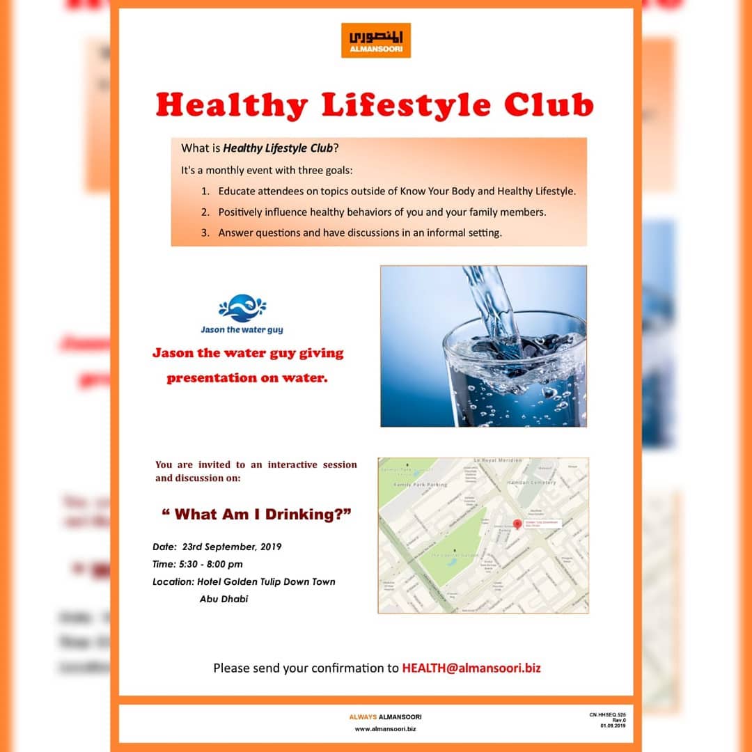 Sept 23, 2019 Lanjarón was pleased to be part of Al Mansoori specialized engineering healthy lifestyle club presentation by Jason the water guy and Dr Robin Tauzin,