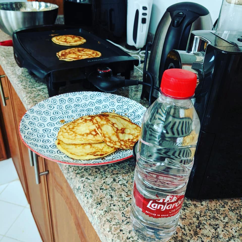 Banana pancakes and Lanjarón mountain mineral water... Not a bad breakfast to get the day started right.